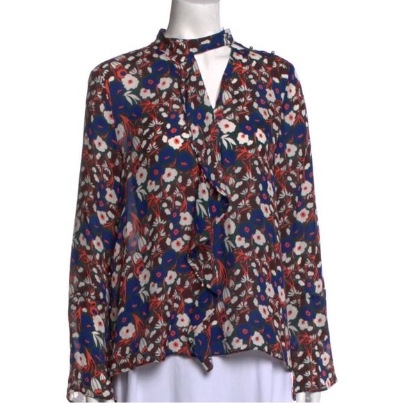 10 Crosby Derek Lam Floral Blouse - Blue and Red - Picture 1 of 11